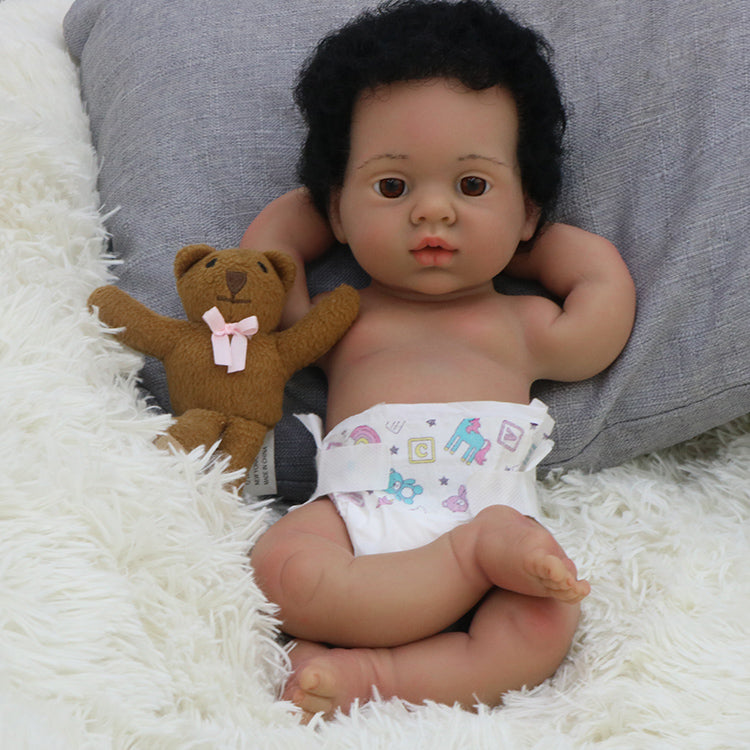 16inch Sleeping Reborn Baby Dolls Newborn Girl Doll Full Body Solid Silicone Super Realistic Silicone Black Reborn Baby Dolls