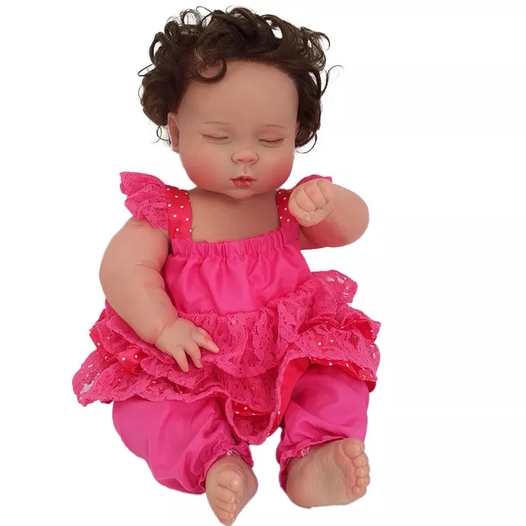 18 inch Full Body Silicone Reborn Baby Doll Girl Bebe Doll Reborn Hand-rooted Curly Hair Dolls