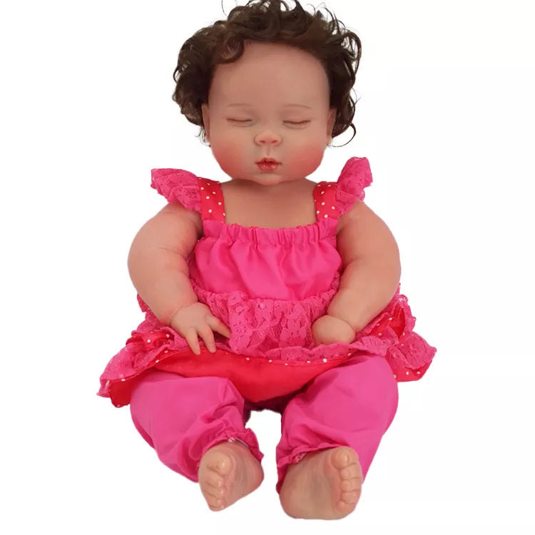 18 inch Full Body Silicone Reborn Baby Doll Girl Bebe Doll Reborn Hand-rooted Curly Hair Dolls