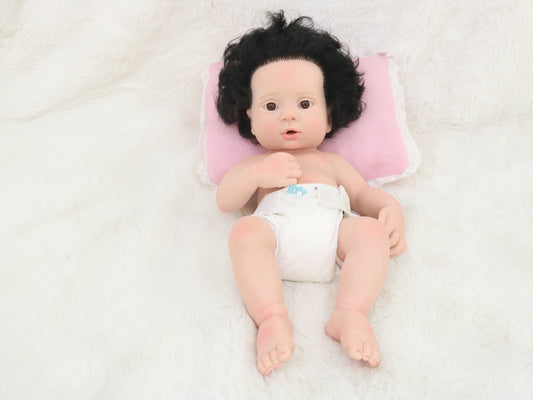 13INCH 33CM Full Silicone Reborn Baby Doll With Black Hair Mu Eca Reborn Silicone Reborn Babies Can Drink
