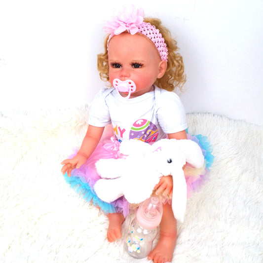 22inch 55cm New Fashion Reborn Toddler Dolls Soft Cloth Body Hand-Detailed Painting Hand Rooted Hair Reborn Babies Doll for Girls